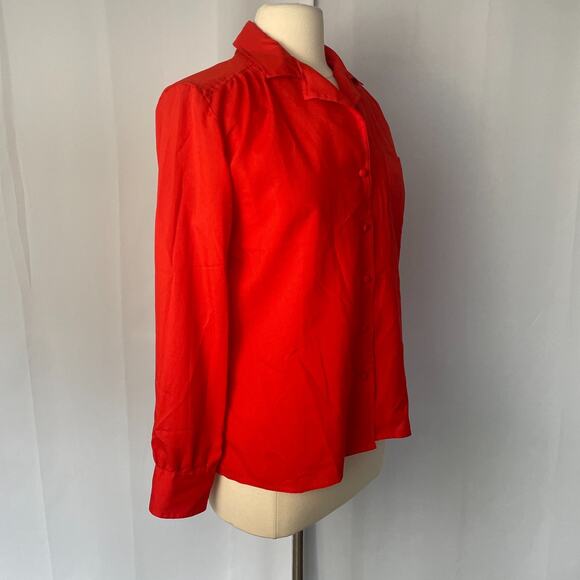 Vintage Top Blouse Size 14 Red Solid Long Sleeve Button Up Minimalist Office 90s - Picture 4 of 10